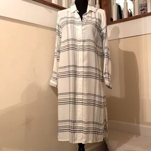 Mudpie Button Down Maxi Shirt Checked Duster Dress White Black